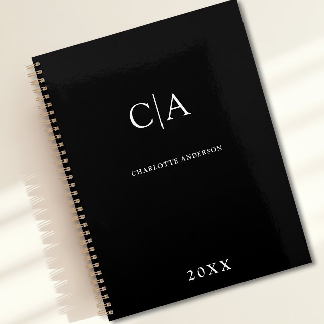 Einfach, elegant, monogramm planer (Simple Elegant Monogram Black Custom Planner with your Name, Initials or Message)
