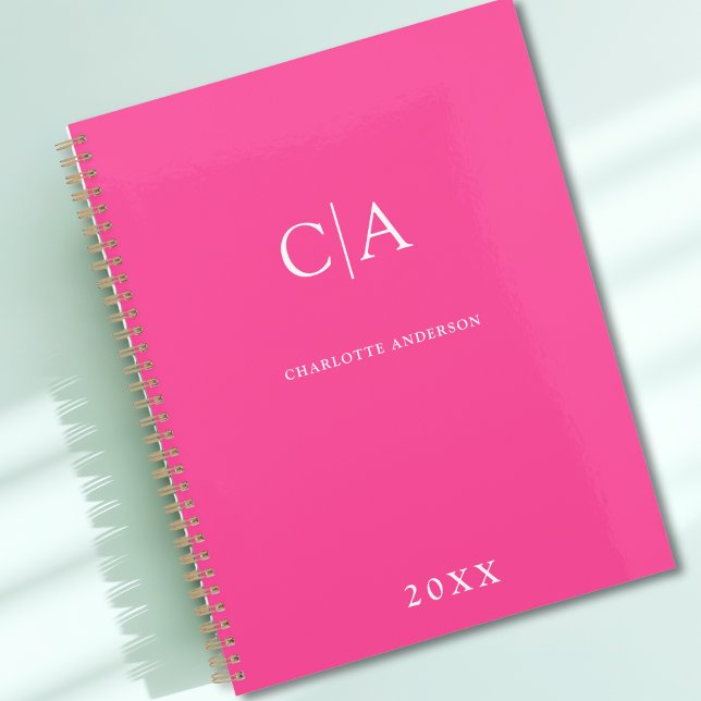 Einfach, elegant, monogramm planer (Simple Elegant Monogram Pink Custom Planner with your Name, Initials or Message)