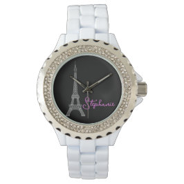 Einfach elegant Paris Eiffel Tower Black Pink Armbanduhr