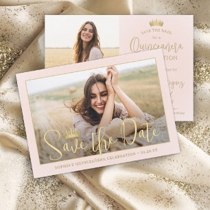 Einfach Elegant Quinceañera 2 Foto Blush und Gold Save The Date