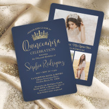 Einfach elegant Quinceañera 3 Foto Navy Blue Gold