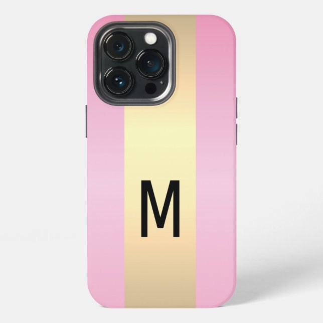 Einfach elegant rosa Metallic mit Monogramm iPhone 13 Pro Hülle (Hinten)