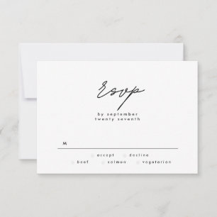 Einfach elegant Schwarz-Weiß-Text Hochzeit RSVP Karte