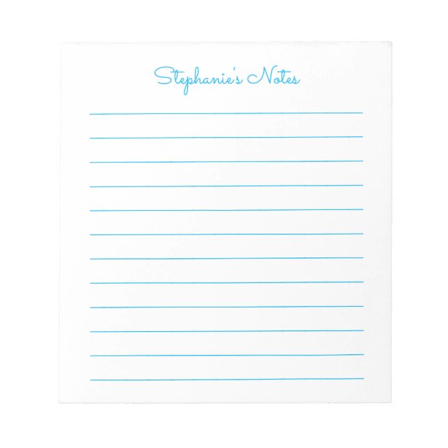 Einfach elegant Sky Blue Lined Personalisiert Note Notizblock (Vorderseite)
