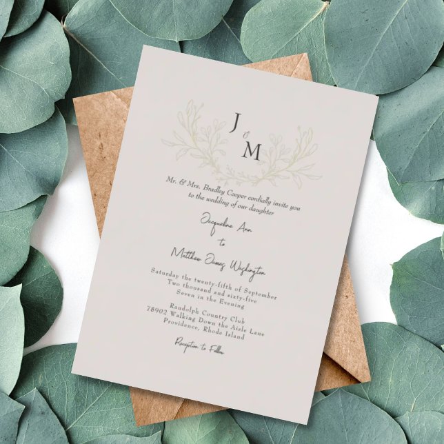 Einfach Elegant Taupe Foliage Wedding Gold Folieneinladung (Von Creator hochgeladen)