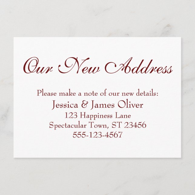 Einfach, elegant unsere neue Adresse Burgundy auf  Begleitkarte (Vorderseite)