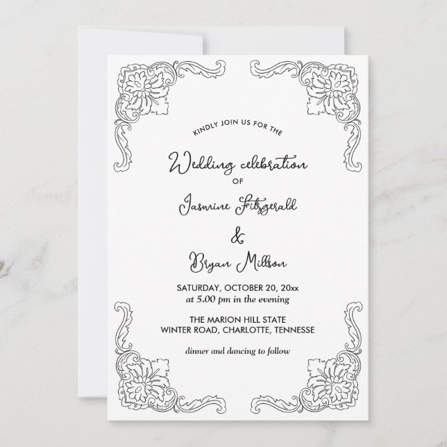 Einfach elegant Vintag Geblüht | Hochzeit Einladung (Vorderseite)
