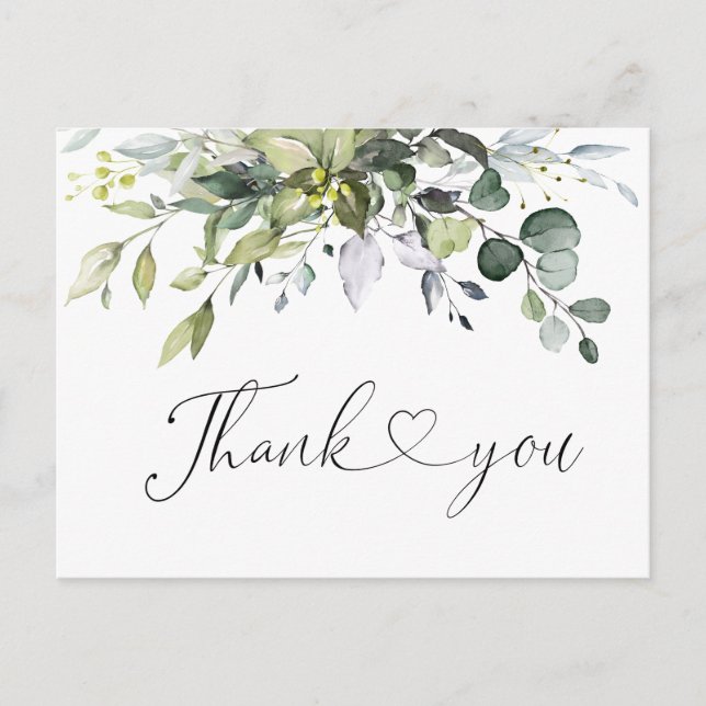 Einfach Elegant Watercolor Eucalyptus Vielen Dank Postkarte (Vorderseite)