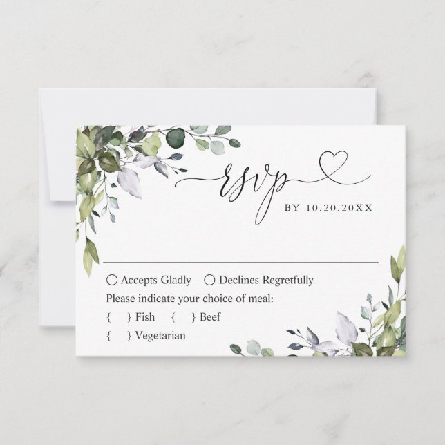 Einfach Elegant Watercolor Eukalyptus Wedding RSVP Karte (Vorderseite)