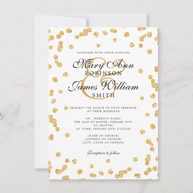 Einfach & elegant Wedding Gold Glitzer Confetti Einladung (Vorderseite)