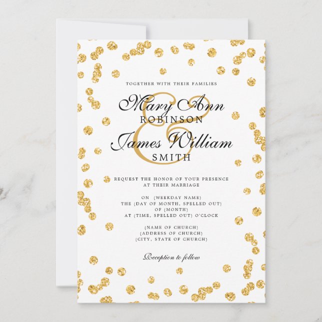Einfach & elegant Wedding Gold Glitzer Confetti Einladung (Vorderseite)
