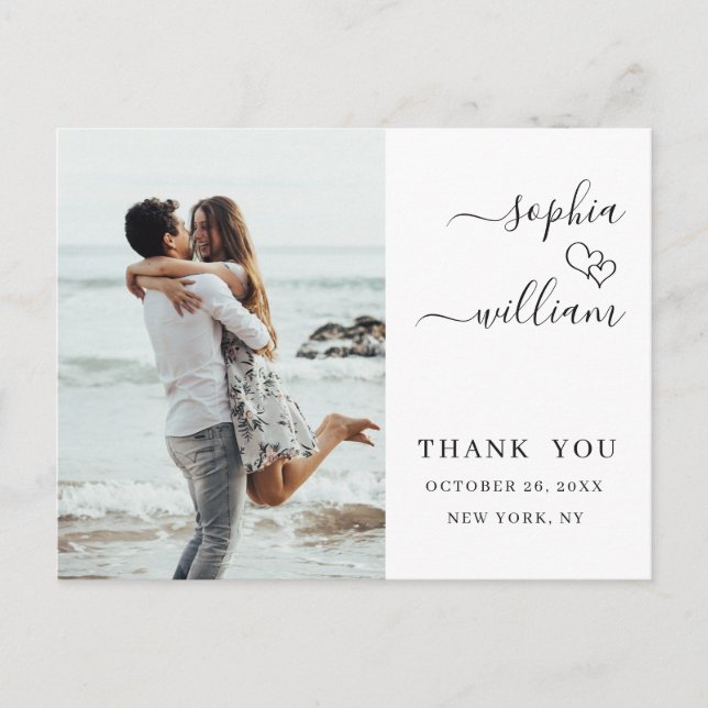 Einfach Elegant Wedding Hearts Foto Vielen Dank Postkarte (Vorderseite)