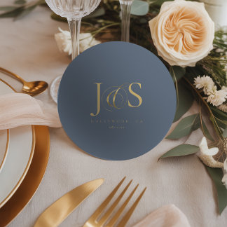 Einfach Elegant Wedding Initials Blue ID1022 Runder Pappuntersetzer