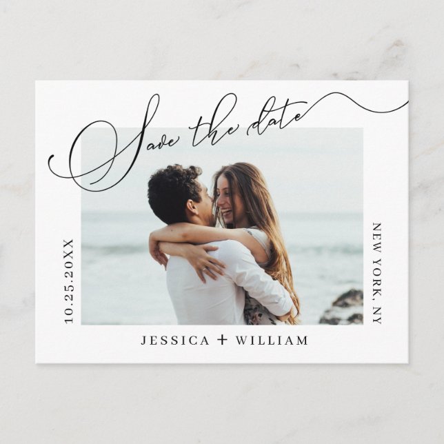 Einfach Elegant Wedding Save the Date Foto Ankündigungspostkarte (Vorderseite)