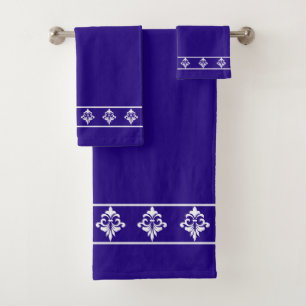 Einfach, elegant, weiße Blumen auf Marineblau Badhandtuch Set