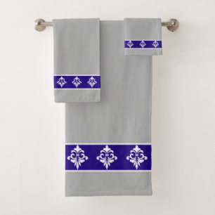 Einfach, elegant, weiße Blumen auf navyblau und gr Badhandtuch Set