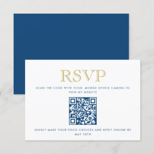 Einfach elegante, Blue Gold QR Code Antwortkarte Einladung
