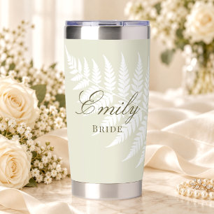 Einfach elegante Braut Light Green White Fern Thermobecher