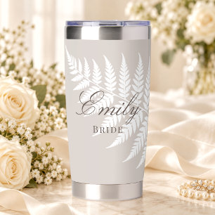 Einfach elegante Braut-Mocha-Taupe-Weiße-Farne Thermobecher