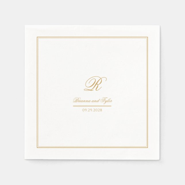 Einfach elegante Classic Gold Monogram Wedding Serviette (Vorderseite)