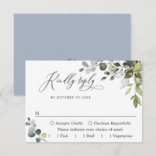 Einfach elegante Eukalyptus-MENÜWAHL-Hochzeit RSVP Karte