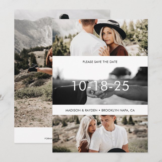 Einfach elegante Foto Grid Wedding Save The Date (Vorne/Hinten)