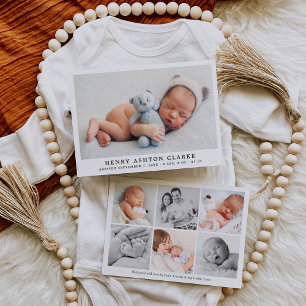 Einfach elegante Fotocollage für Babyjungen zur Ge Ankündigung