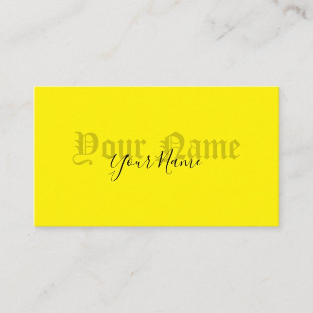 Einfach elegante, gelbe antike Buchstaben Visitenkarte (Vorderseite)