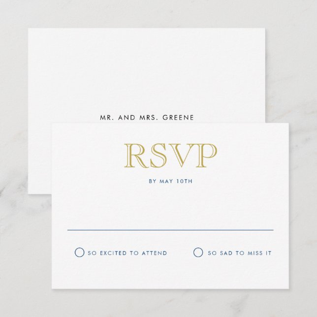 Einfach elegante Gold traditionelle Postkarte RSVP (Vorne/Hinten)