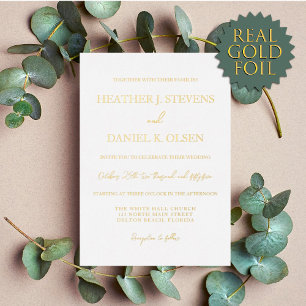 Einfach Elegante Gold Weiße Typografie Hochzeit Folieneinladung