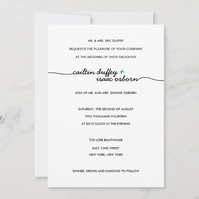 Einfach elegante Grüne Hochzeit-Einladung Einladung (Vorderseite)
