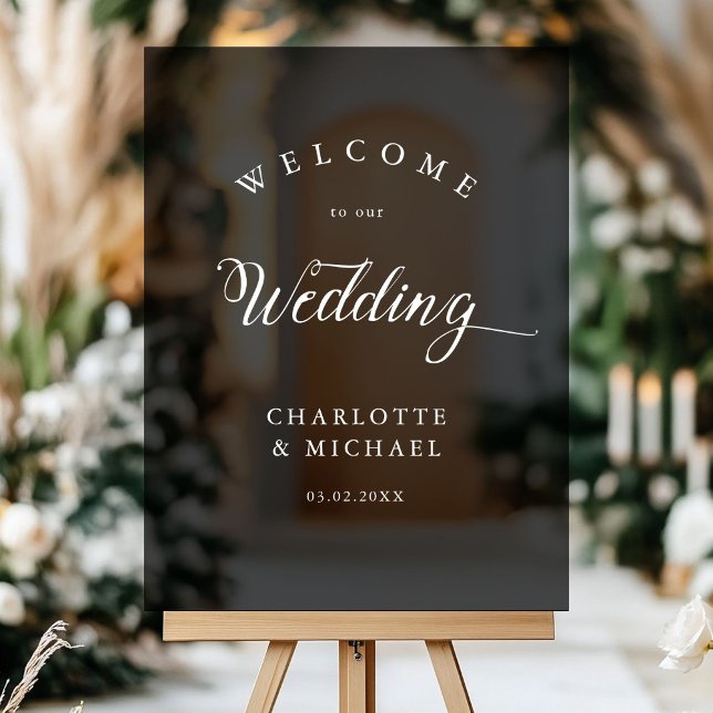 Einfach, elegante Hochzeit Acrylschild (Simpel, Elegant, Wedding,  Acrylic Sign, Black, Transparent, with your names and date.)