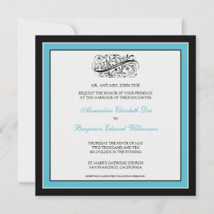 Einfach elegante Hochzeitseinladung (schwarz/aqua) Einladung