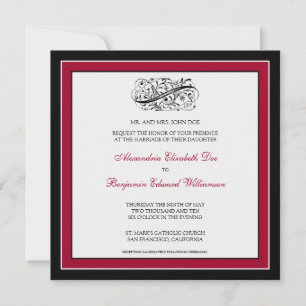 Einfach elegante Hochzeitseinladung (schwarz/rot) Einladung