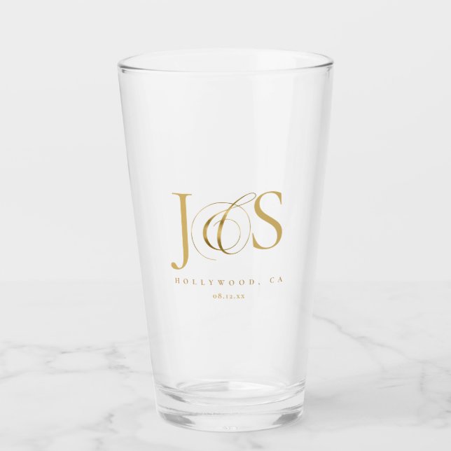 Einfach elegante Hochzeitsinitials Gold ID1022 Glas (Vorderseite)