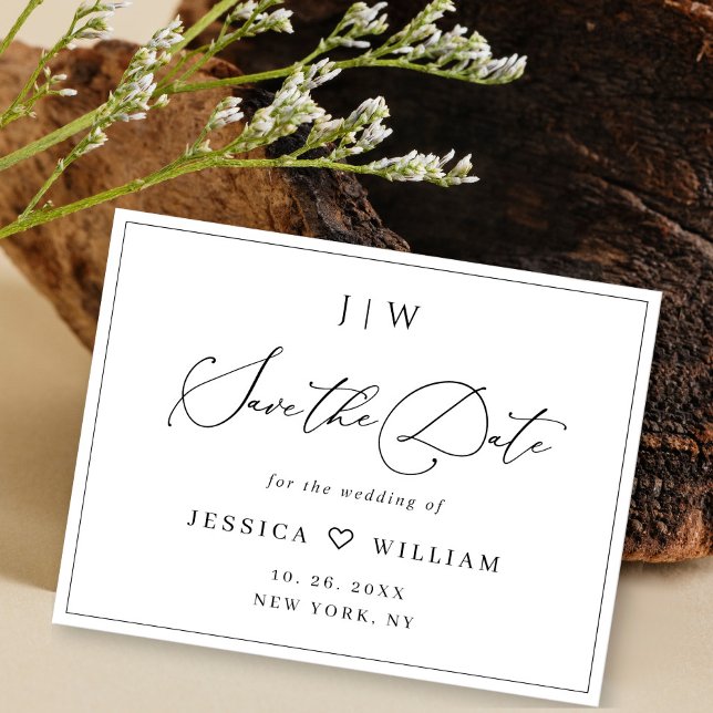 Einfach elegante Minimalistische Hochzeit Sichern  Postkarte (Von Creator hochgeladen)