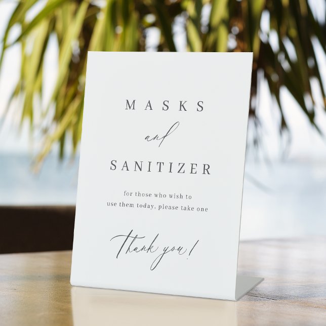 Einfach elegante moderne Hochzeitsmasken und Sanit Sockelschild (Simply Elegant Modern Wedding Masks and Sanitizer Pedestal Sign)