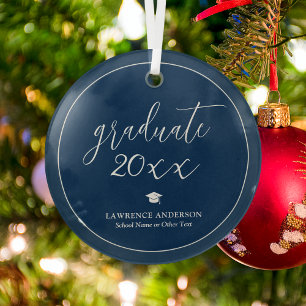 Einfach elegante Navy Blau Absolvent Abschlussfeie Ornament Aus Glas
