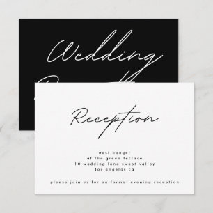 Einfach elegante Schwarz-weiße Hochzeitsempfehlung Einladung