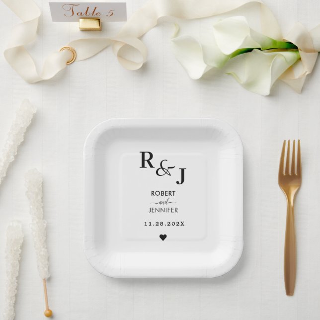 Einfach elegante Typografie-Hochzeit Pappteller (Hochzeit)