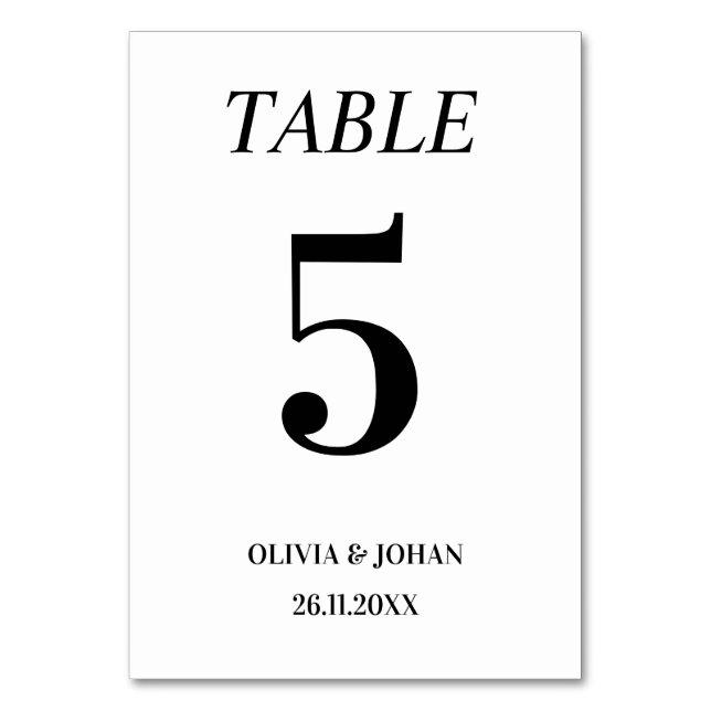 Einfach elegante Typografie Moderne Hochzeit Tischnummer (Vorderseite)