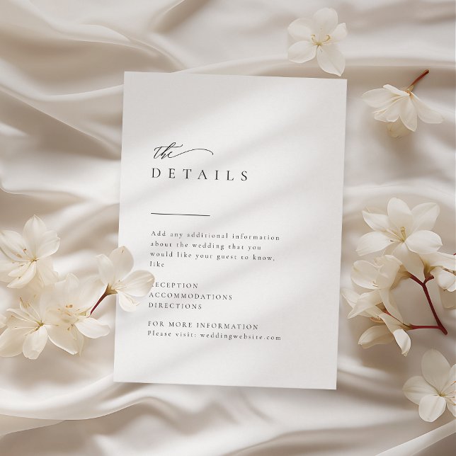 Einfach elegante Typografie Moderne Hochzeitsdetai Begleitkarte (Simply Elegant Typography Modern Wedding Details Enclosure Card)