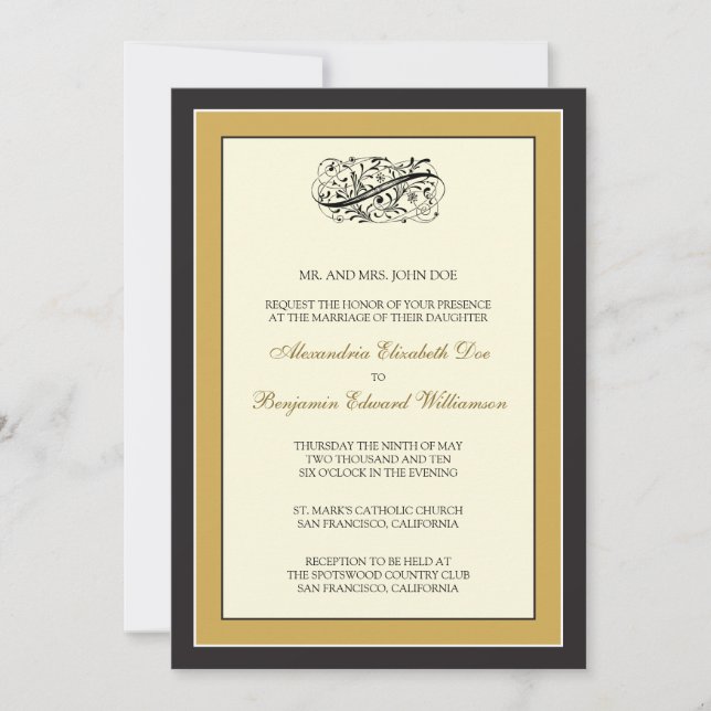 Einfach eleganter 12x18 Black/Gold Wedding Einladu Einladung (Vorderseite)