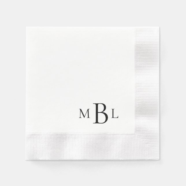 Einfach eleganter Black Monogram Cocktail Serviette (Vorderseite)