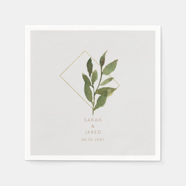 Einfach eleganter Foliage Gray Gold Wedding Cockta Serviette (Vorderseite)