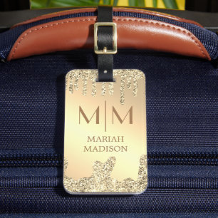 Einfach Eleganter Luxus Gold Glitzer Mit Monogramm Gepäckanhänger