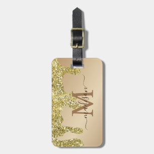 Einfach Eleganter Luxus Gold Glitzer Mit Monogramm Gepäckanhänger