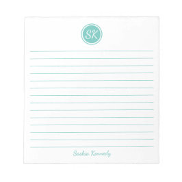 Einfach eleganter Name der Aqua Lined Monogram Notizblock