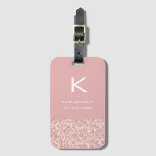 Einfach eleganter rosa Glitzer Niedlicher Mit Mono Gepäckanhänger