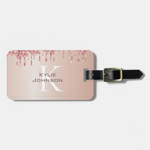 Einfach eleganter rosa Glitzer Niedlicher Mit Mono Gepäckanhänger
